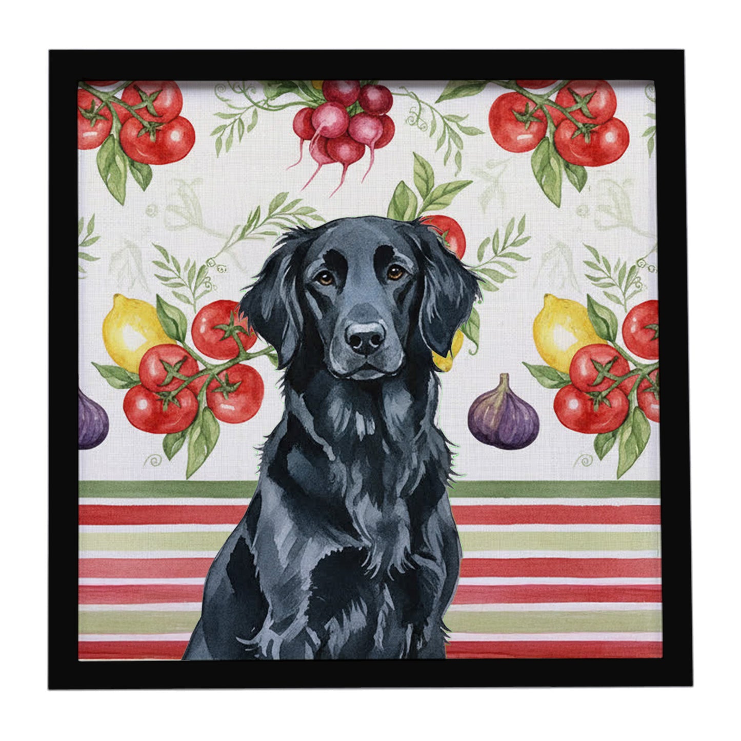 Buy this Black Flat-Coated Retriever Vegetables Framed Metal Print