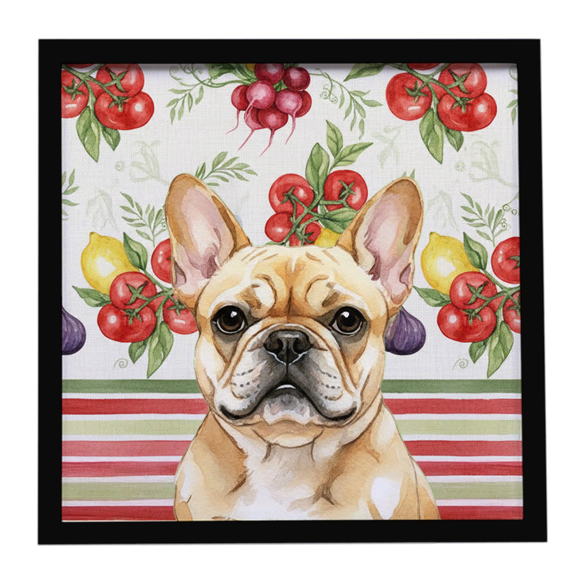 Buy this Fawn French Bulldog Vegetables Framed Metal Print