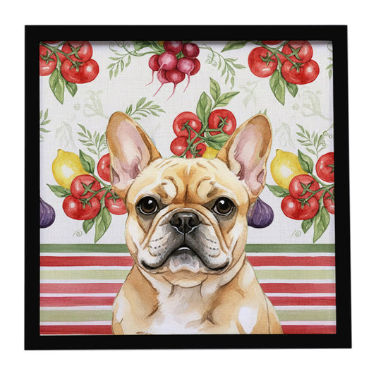 Buy this Fawn French Bulldog Vegetables Framed Metal Print