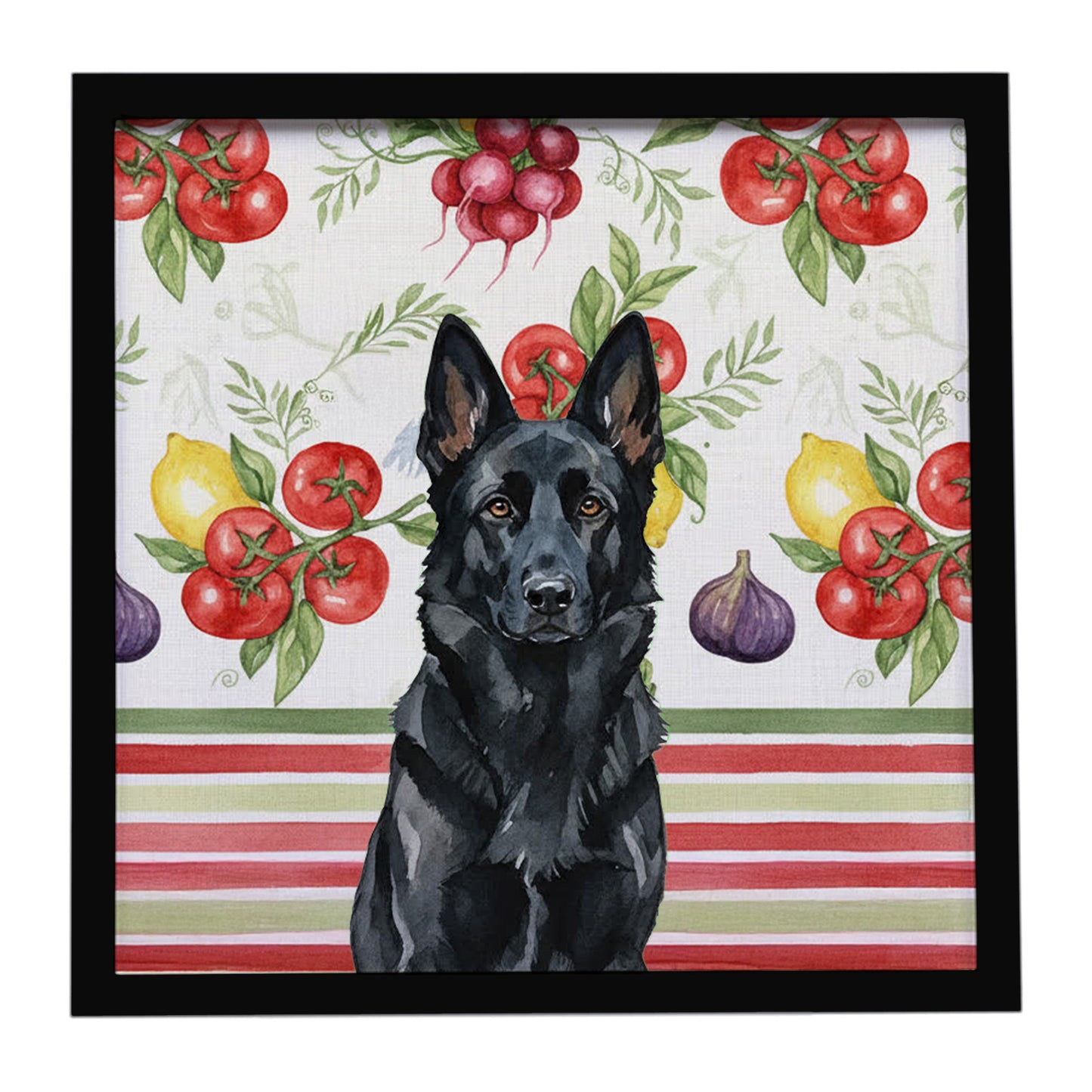 Buy this Black German Shepherd Vegetables Framed Metal Print