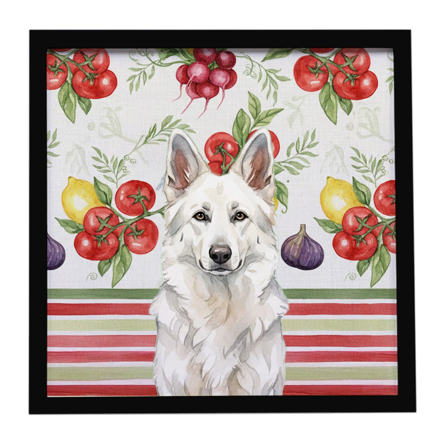 Buy this White German Shepherd Vegetables Framed Metal Print