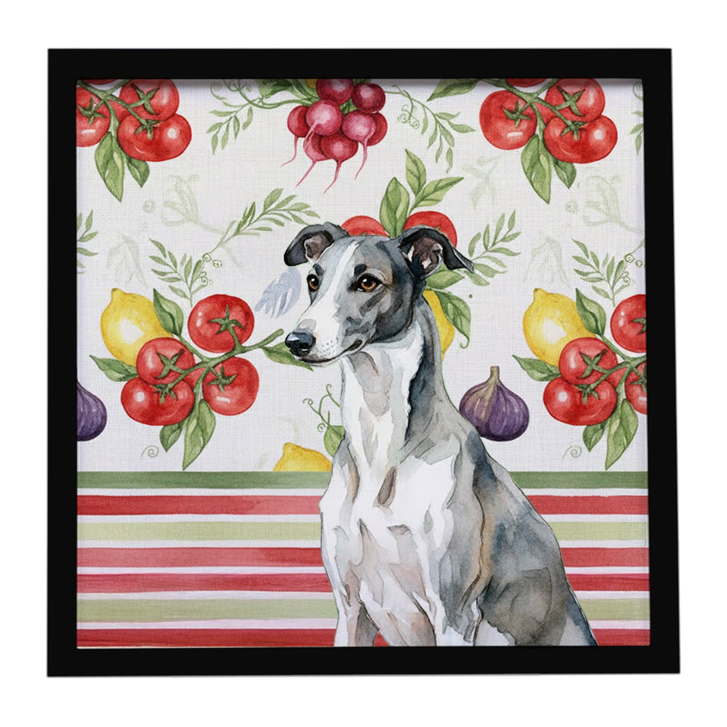 Buy this Black and White Greyhound Vegetables Framed Metal Print