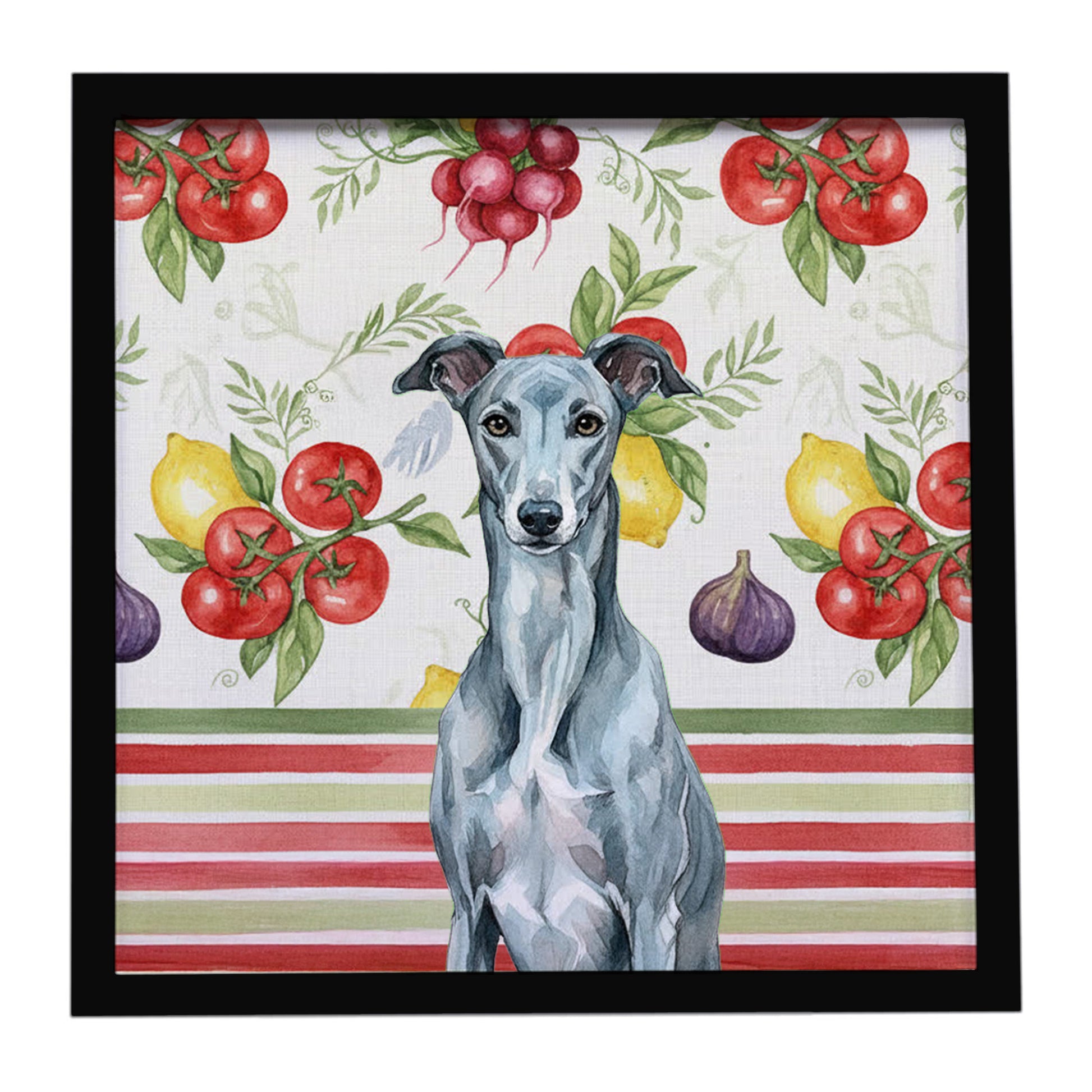 Buy this Blue Brindle Greyhound Vegetables Framed Metal Print