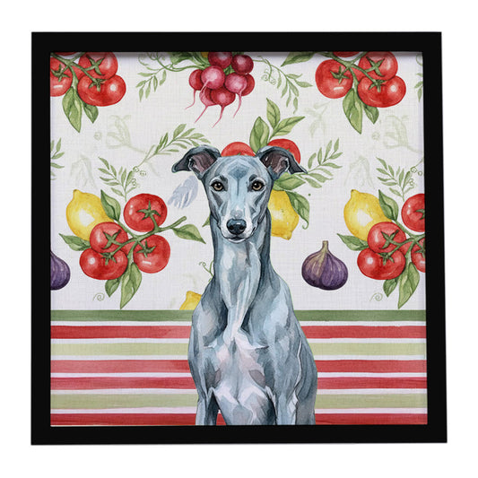 Buy this Blue Brindle Greyhound Vegetables Framed Metal Print