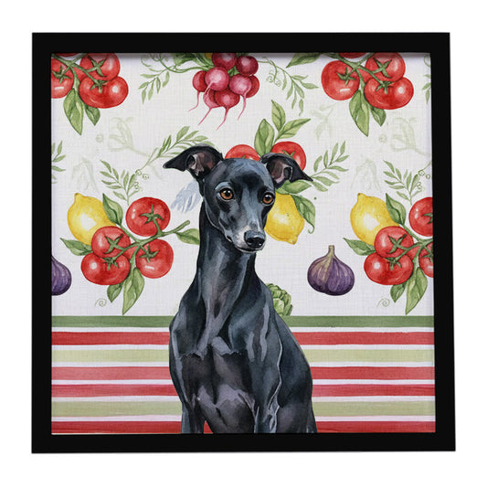 Buy this Black Italian Greyhound Vegetables Framed Metal Print