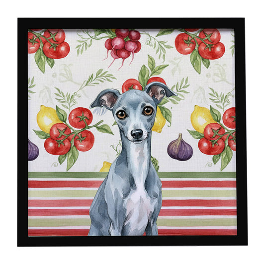 Buy this Blue Italian Greyhound Vegetables Framed Metal Print