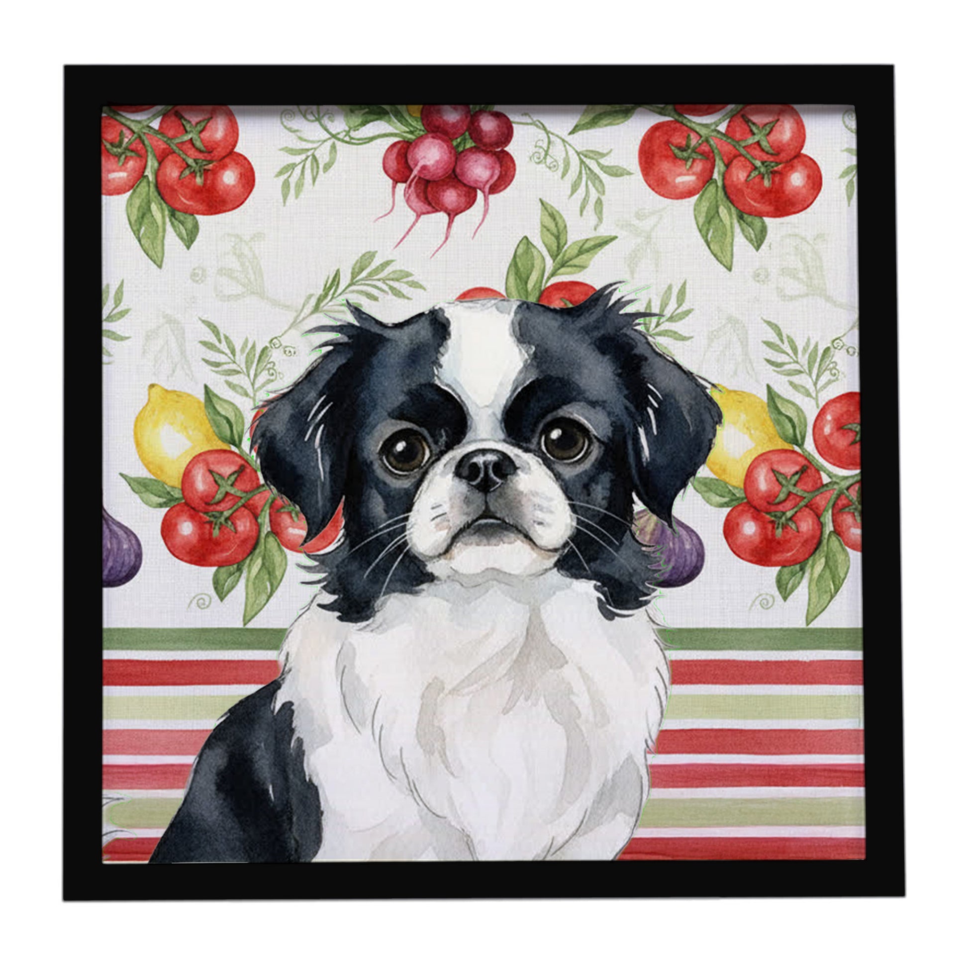 Buy this Black and White Japanese Chin Vegetables Framed Metal Print