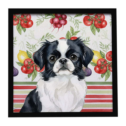 Buy this Black and White Japanese Chin Vegetables Framed Metal Print