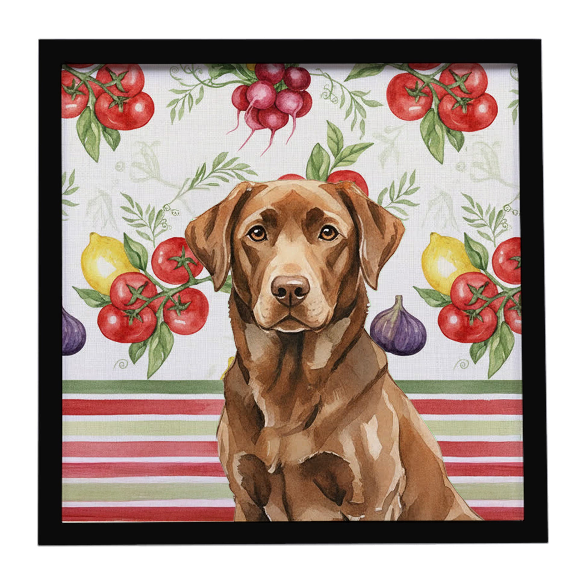 Buy this Chocolate Labrador Retriever Vegetables Framed Metal Print