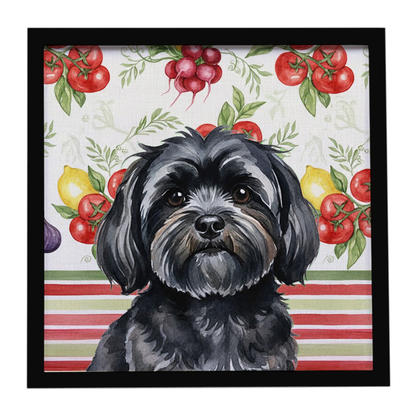 Buy this Black Lhasa Apso Vegetables Framed Metal Print