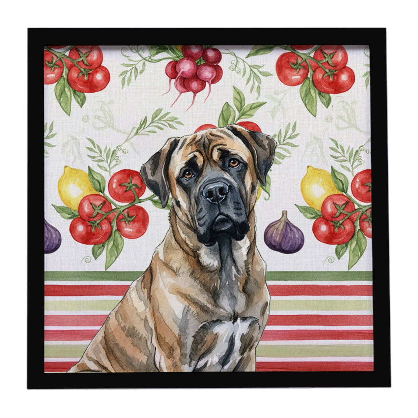 Buy this Brindle Mastiff Vegetables Framed Metal Print