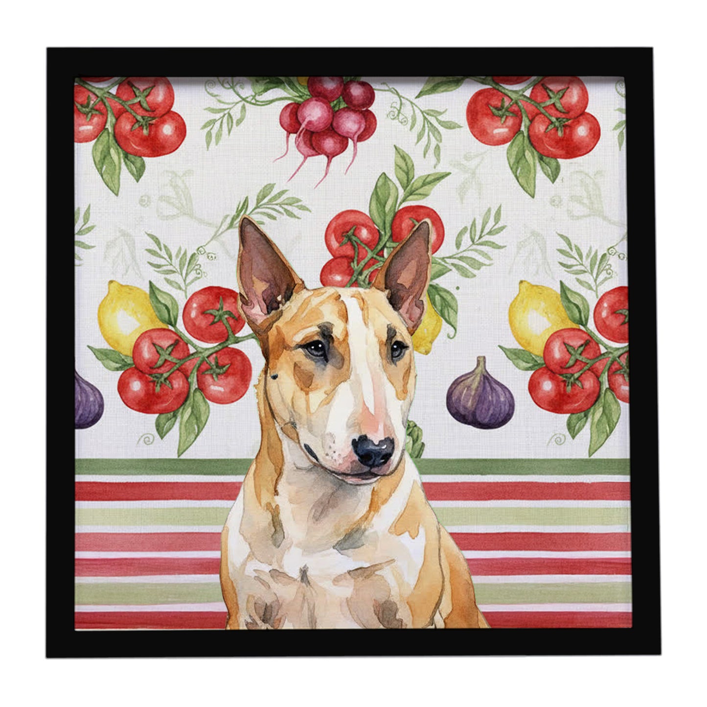 Buy this Miniature Bull Terrier Vegetables Framed Metal Print