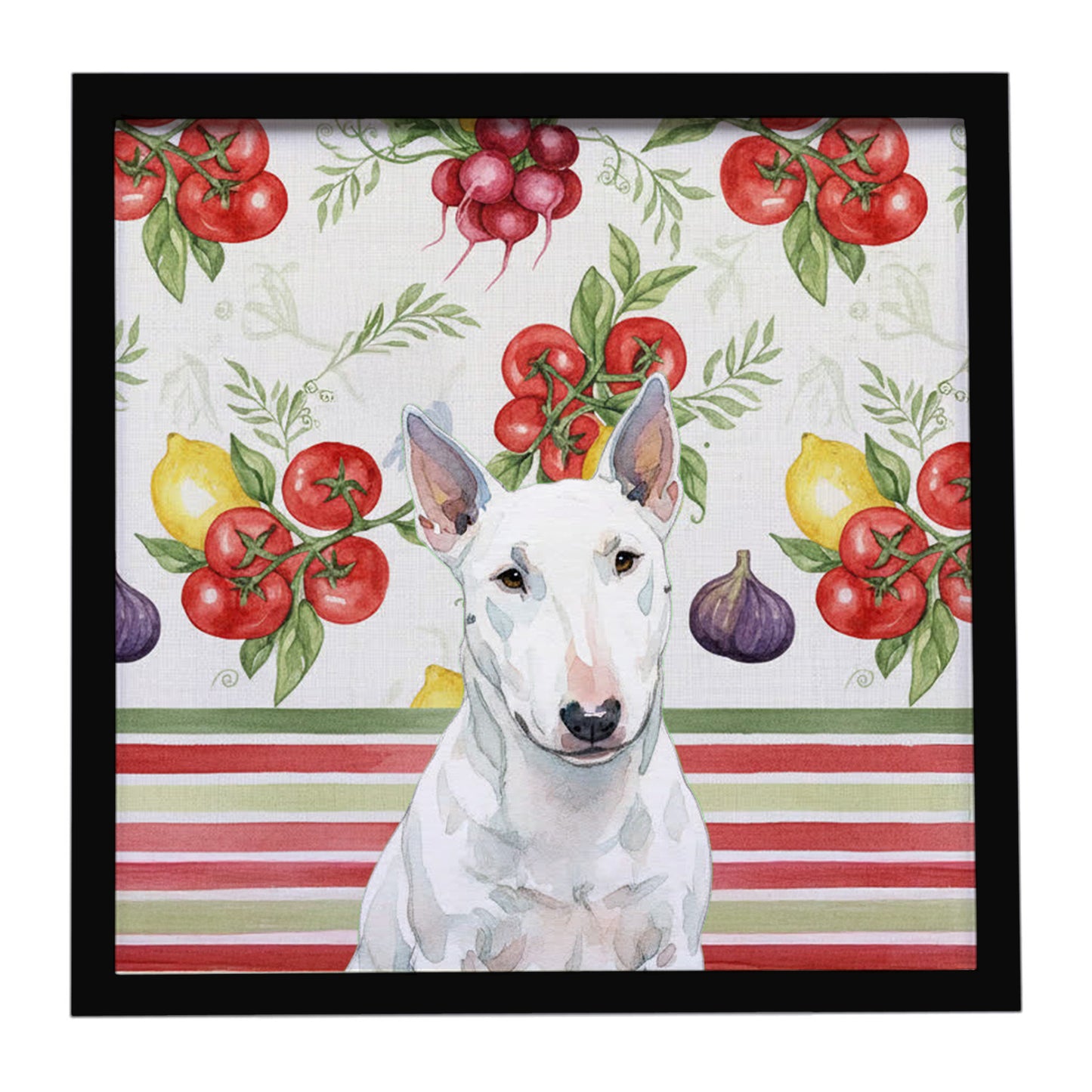 Buy this White Miniature Bull Terrier Vegetables Framed Metal Print