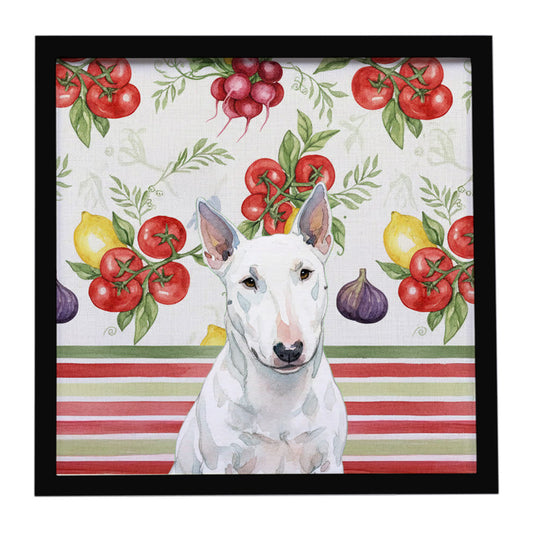Buy this White Miniature Bull Terrier Vegetables Framed Metal Print