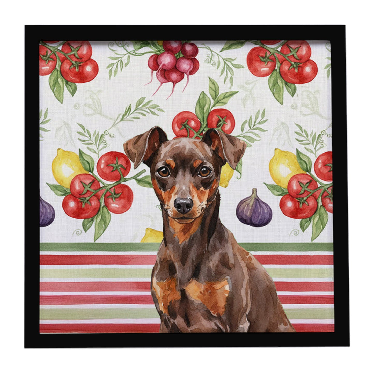 Buy this Chocolate and Rust Miniature Pinscher Min Pin Vegetables Framed Metal Print