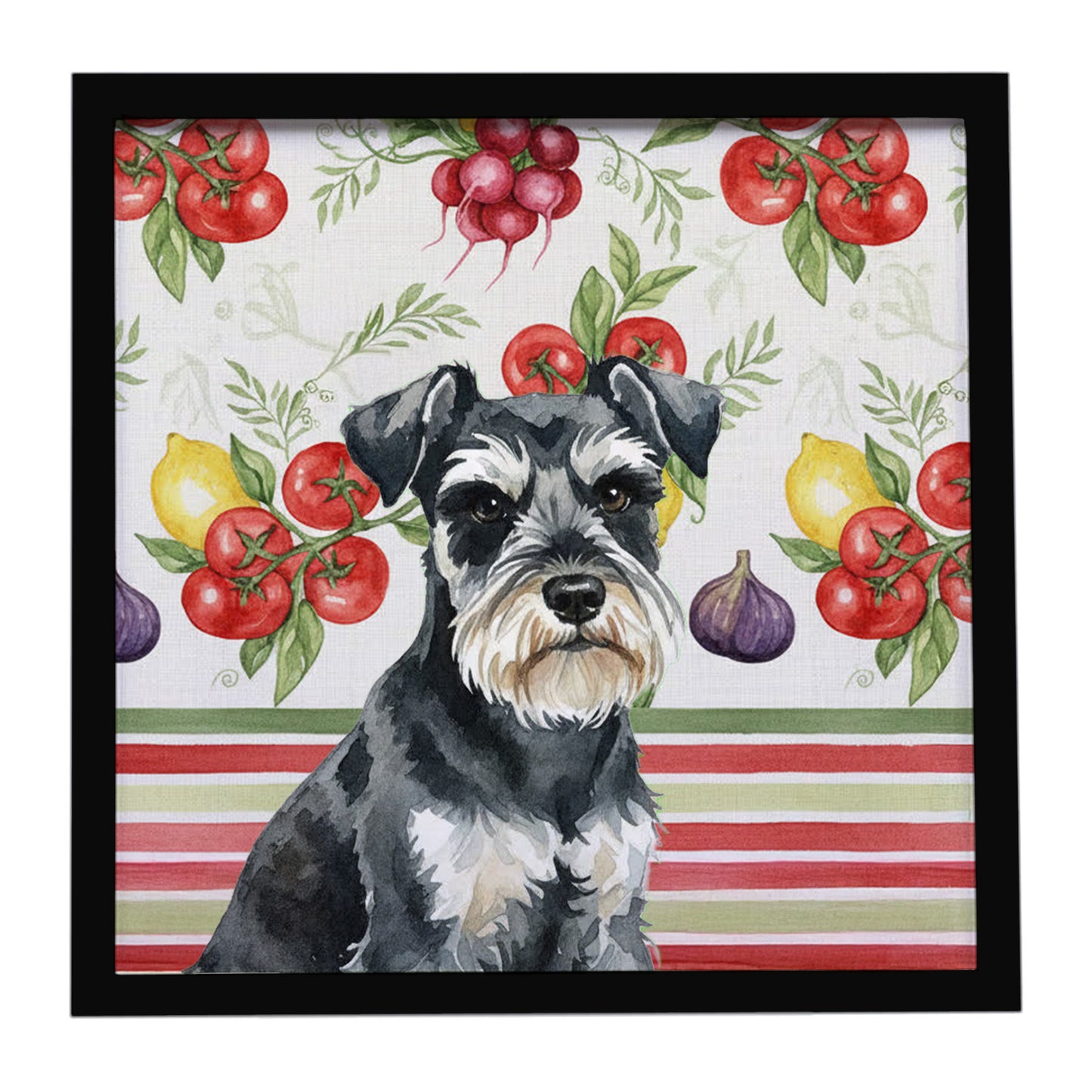 Buy this Black & Silver Miniature Schnauzer Vegetables Framed Metal Print