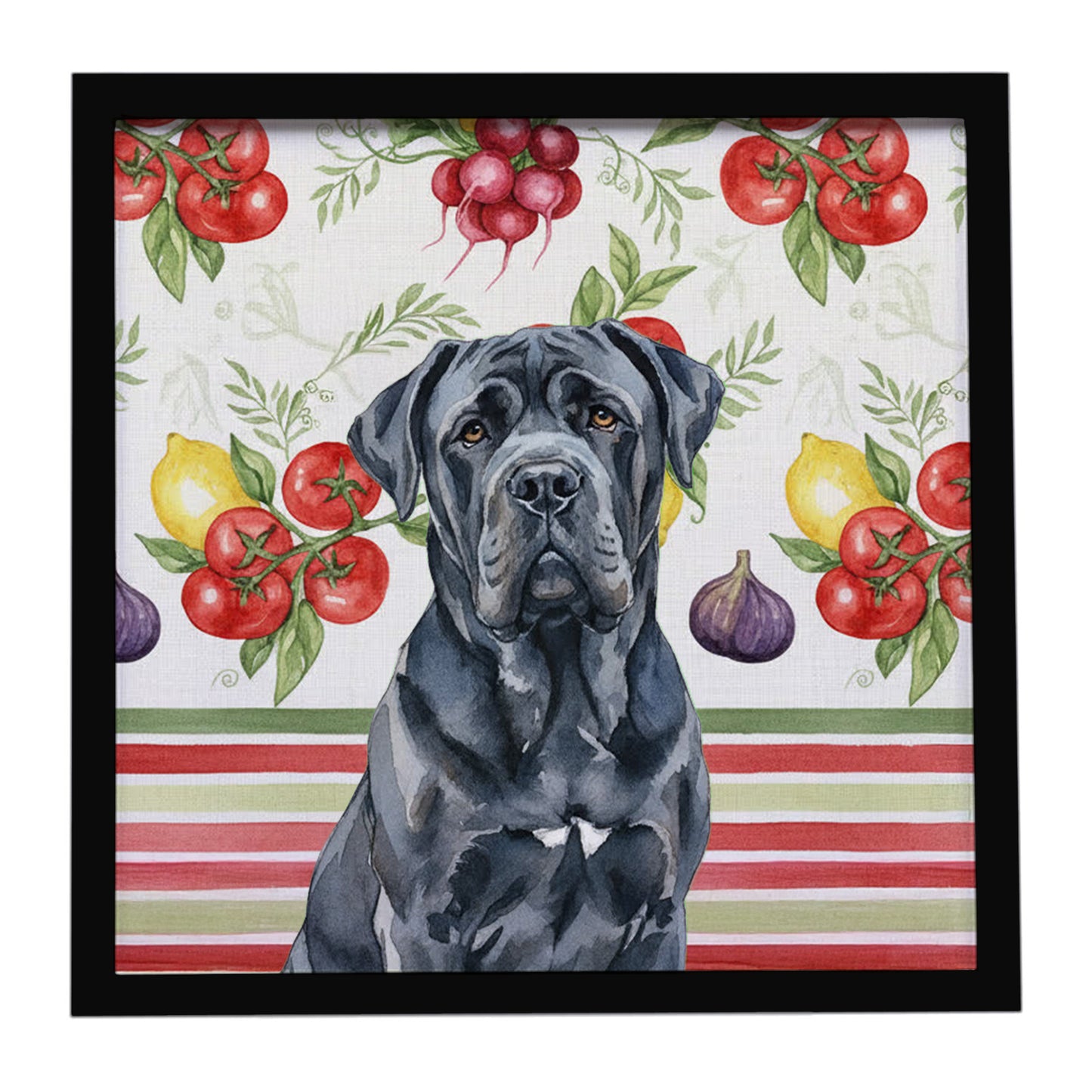 Buy this Black Neapolitan Mastiff Vegetables Framed Metal Print