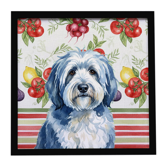 Buy this Blue and White Old English Sheepdog Vegetables Framed Metal Print