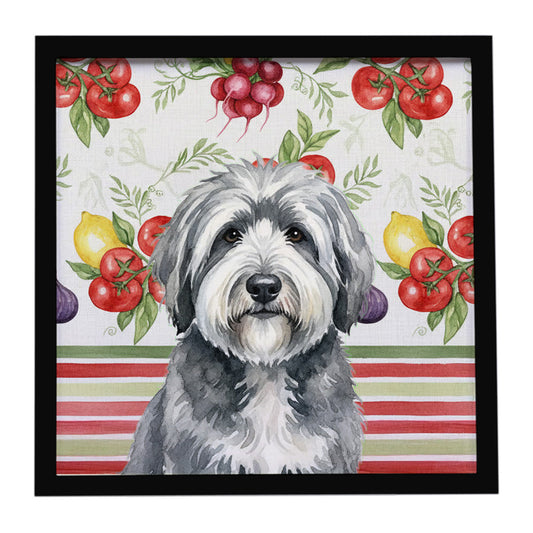 Buy this Gray and White Old English Sheepdog Vegetables Framed Metal Print