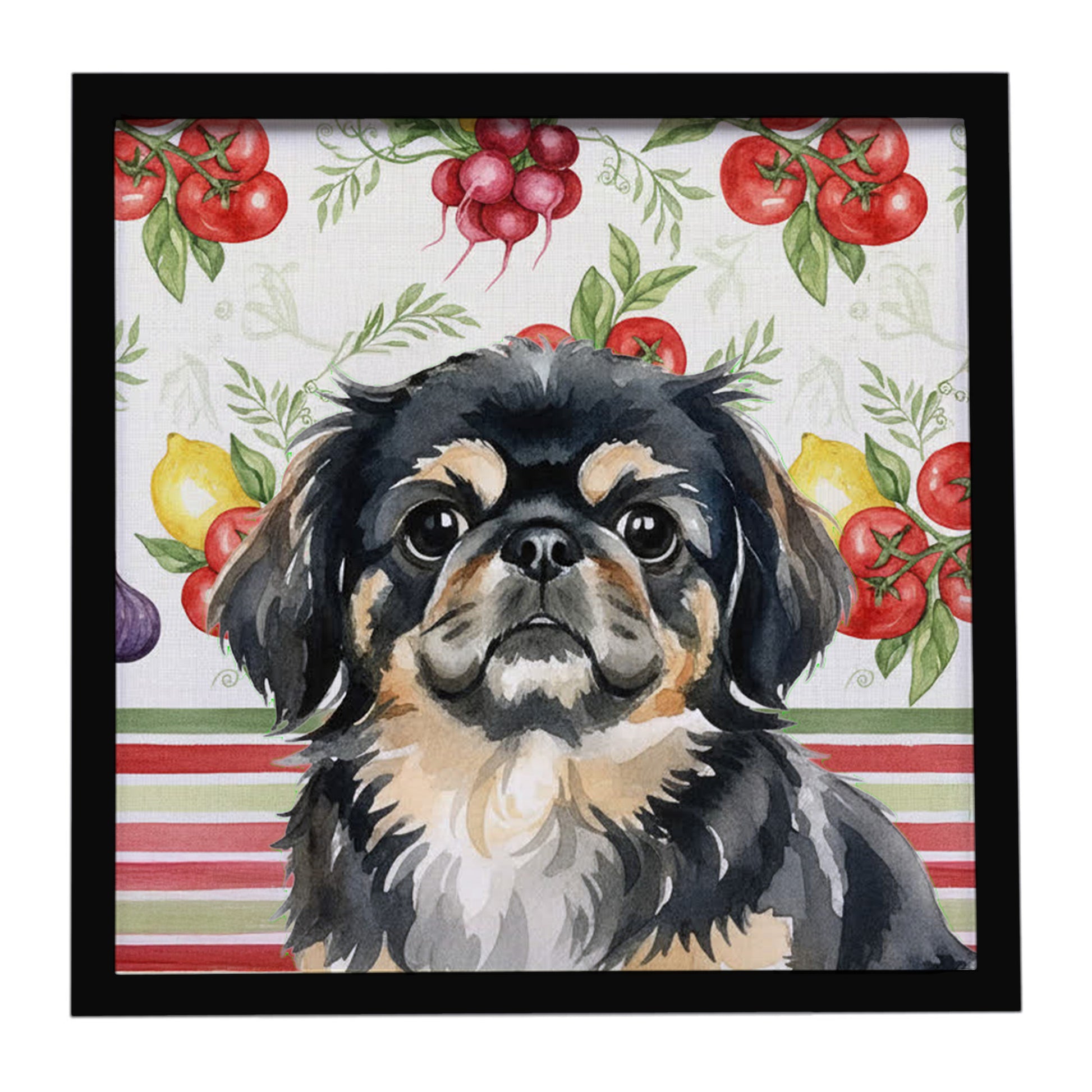 Buy this Black and Tan Pekingese Vegetables Framed Metal Print