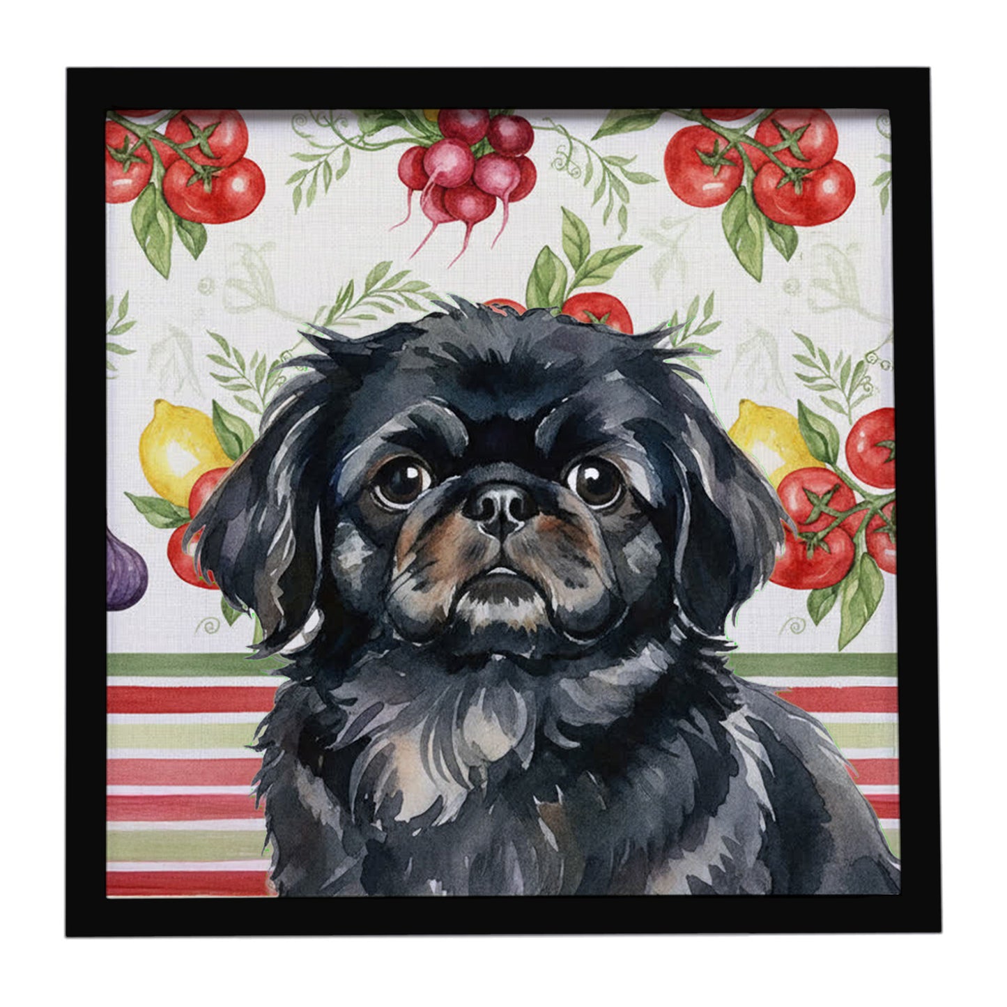 Buy this Black Pekingese Vegetables Framed Metal Print