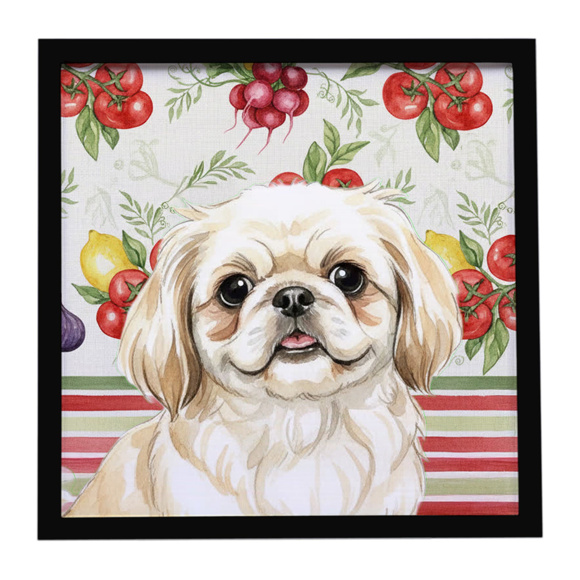 Buy this Cream Pekingese Vegetables Framed Metal Print