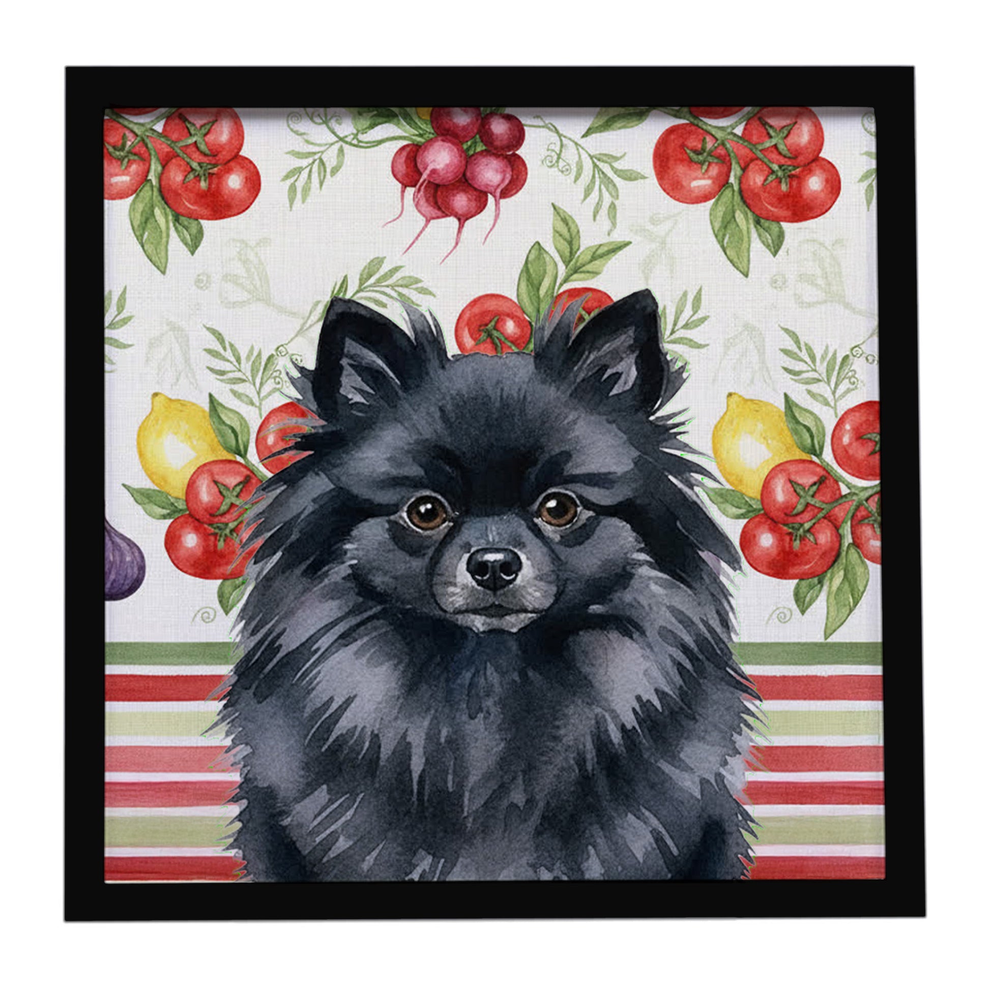 Buy this Black Pomeranian Vegetables Framed Metal Print