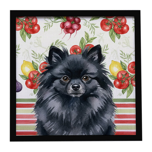 Buy this Black Pomeranian Vegetables Framed Metal Print