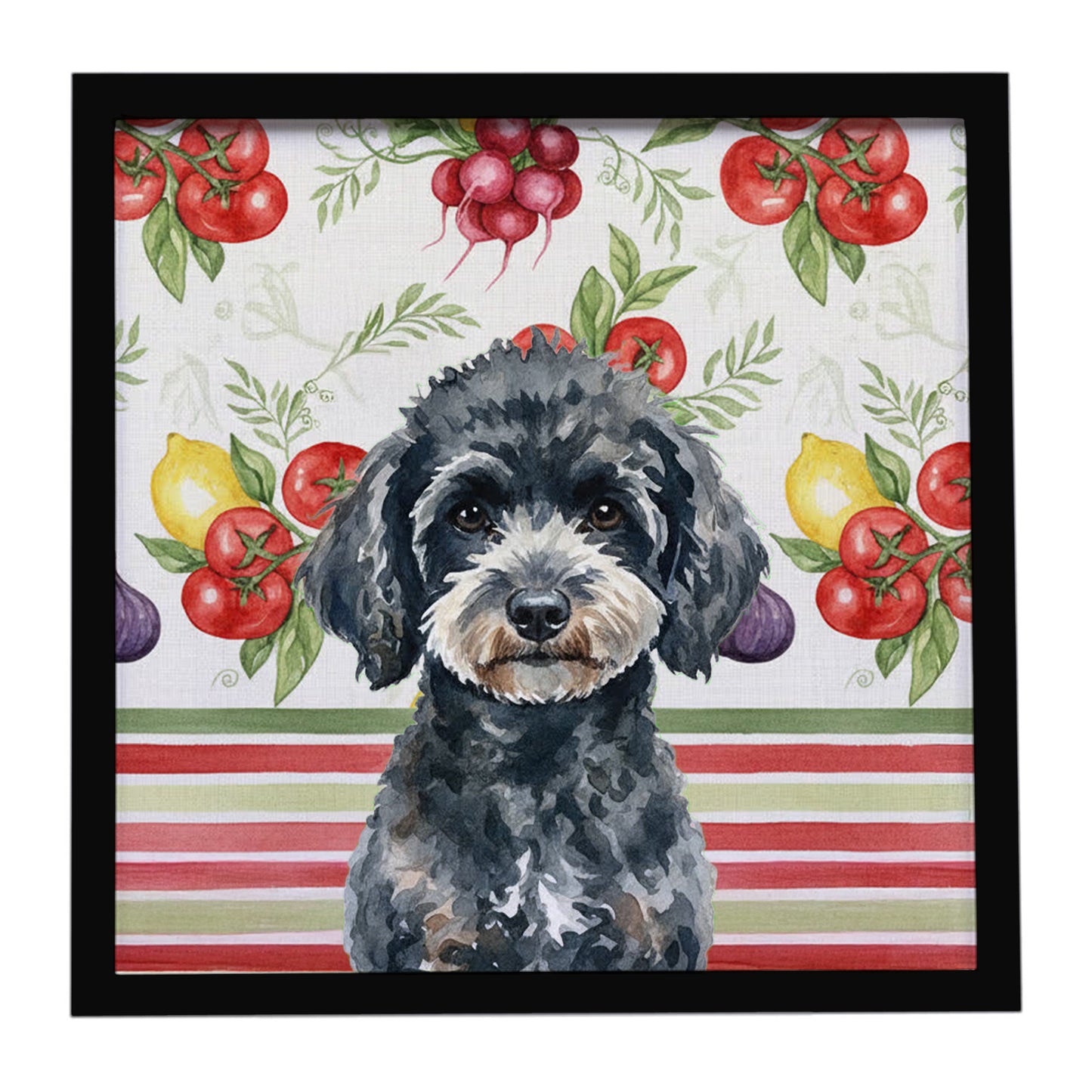 Buy this Miniature Black Poodle Vegetables Framed Metal Print