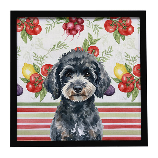 Buy this Miniature Black Poodle Vegetables Framed Metal Print