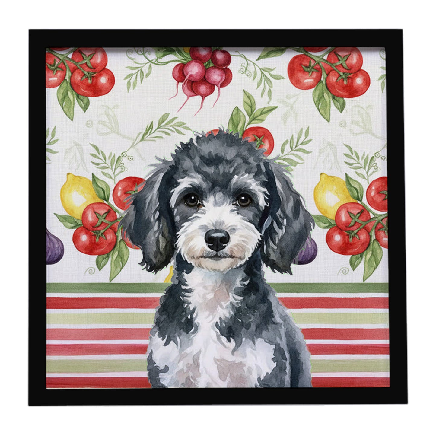 Buy this Miniature Parti Poodle Vegetables Framed Metal Print