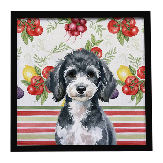Buy this Miniature Parti Poodle Vegetables Framed Metal Print