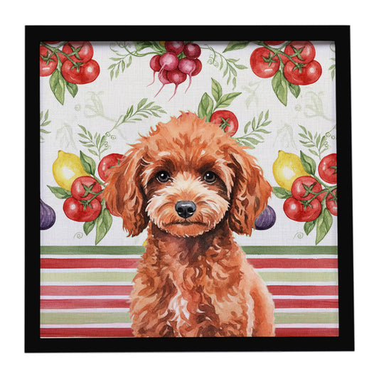 Buy this Miniature Red Poodle Vegetables Framed Metal Print