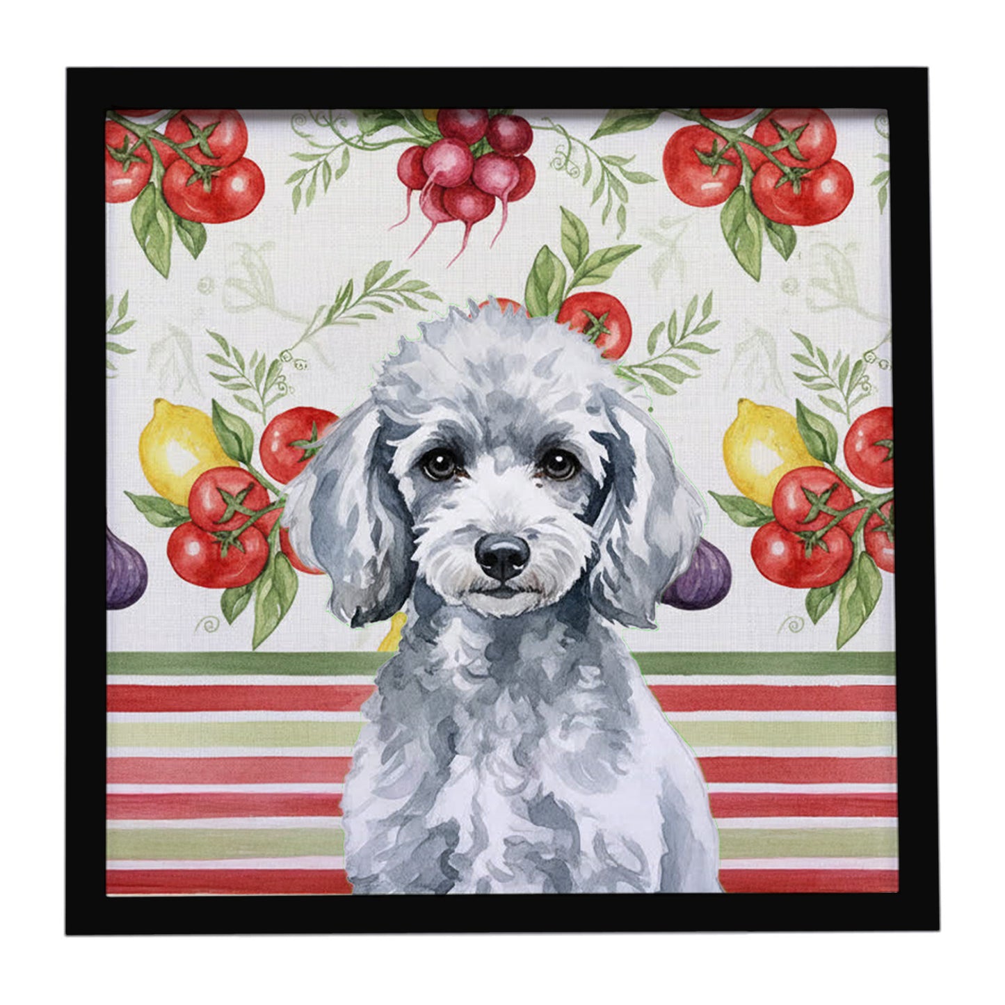 Buy this Miniature Silver Poodle Vegetables Framed Metal Print