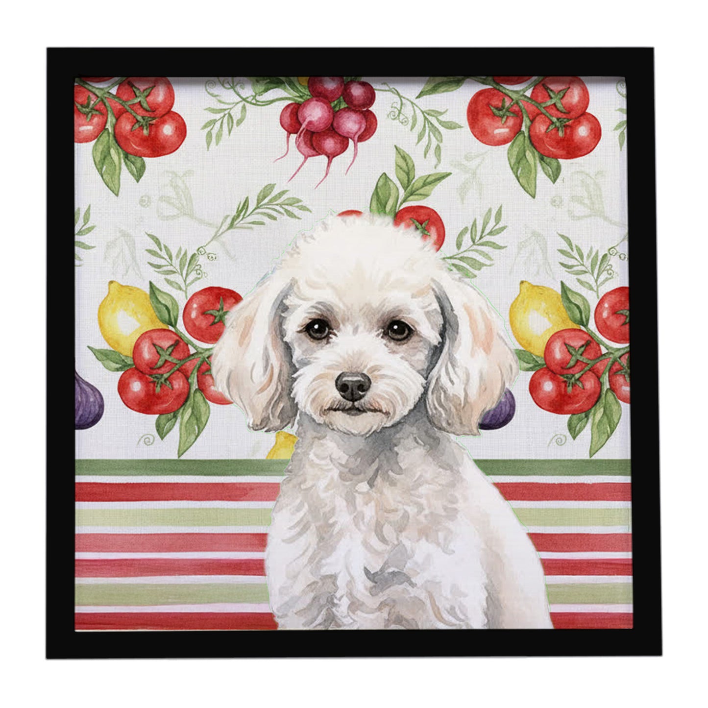 Buy this Miniature White Poodle Vegetables Framed Metal Print