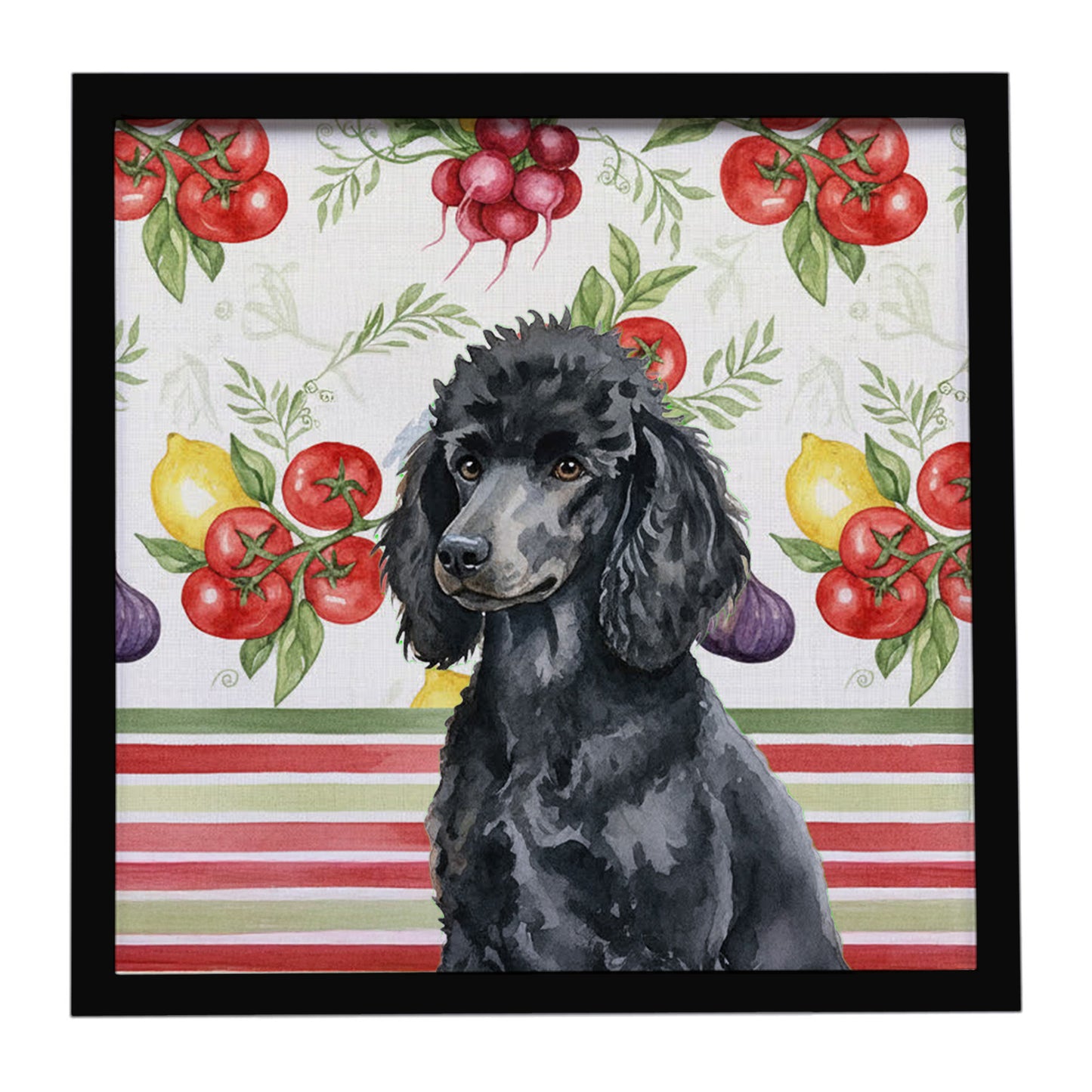 Buy this Standard Black Poodle Vegetables Framed Metal Print