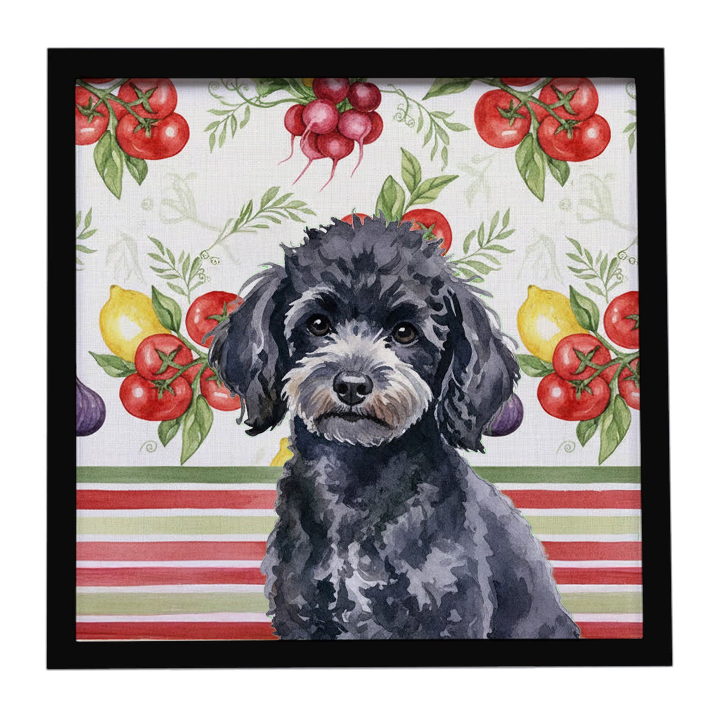 Buy this Toy Black Poodle Vegetables Framed Metal Print