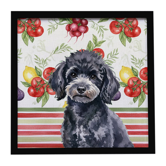 Buy this Toy Black Poodle Vegetables Framed Metal Print