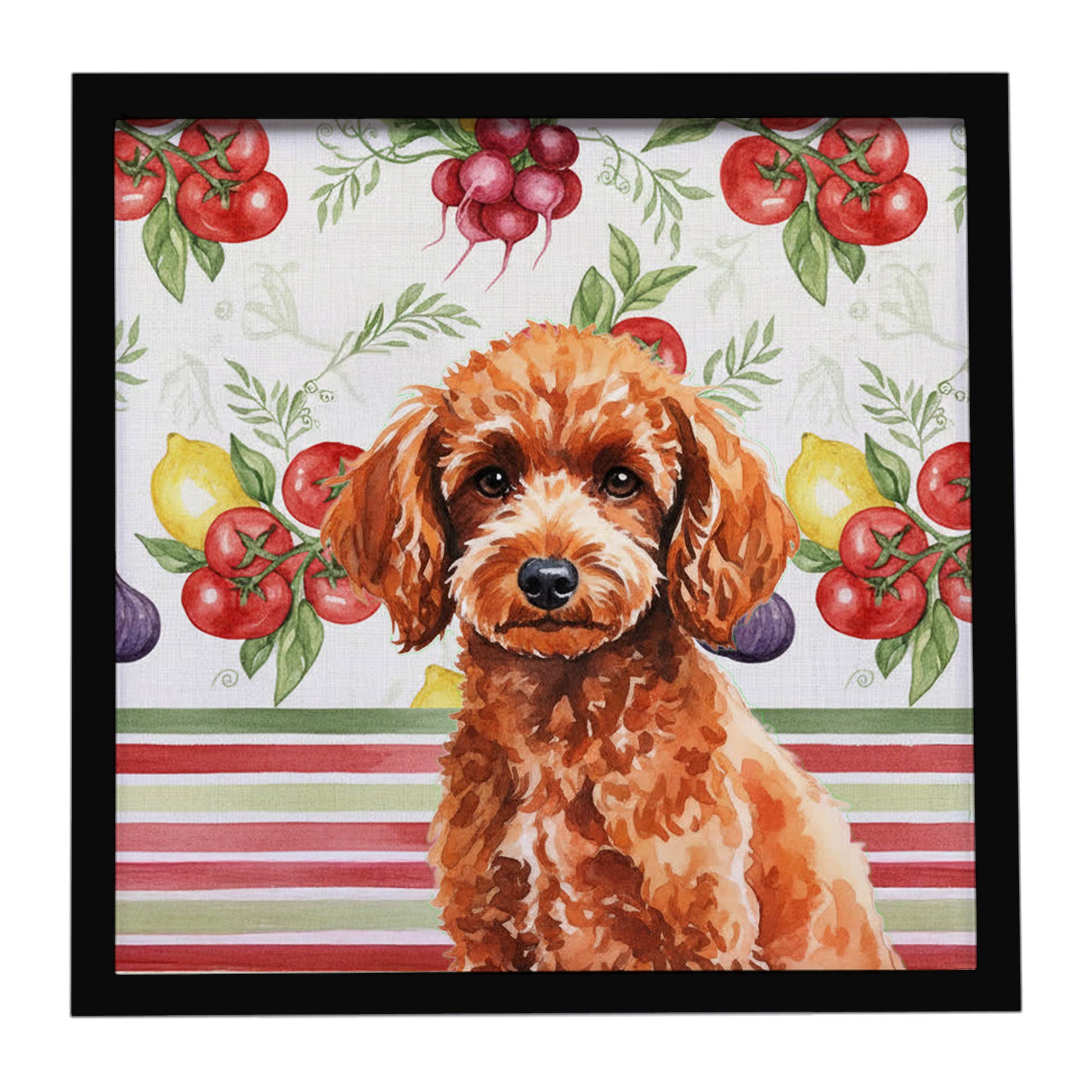Buy this Toy Red Poodle Vegetables Framed Metal Print