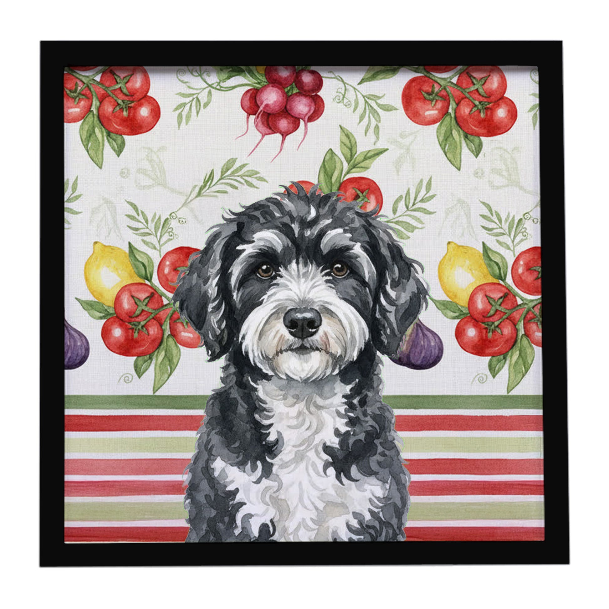 Buy this Portuguese Water Dog Vegetables Framed Metal Print