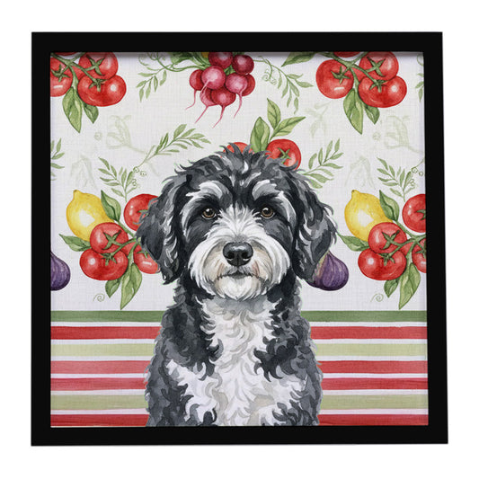 Buy this Portuguese Water Dog Vegetables Framed Metal Print