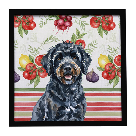 Buy this Black Portuguese Water Dog Vegetables Framed Metal Print