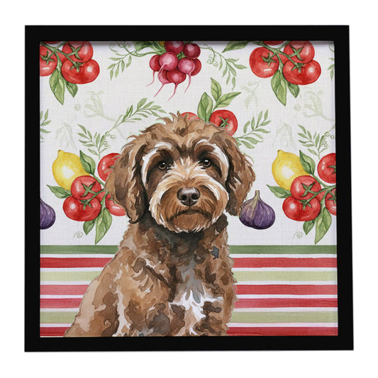 Buy this Brown Portuguese Water Dog Vegetables Framed Metal Print