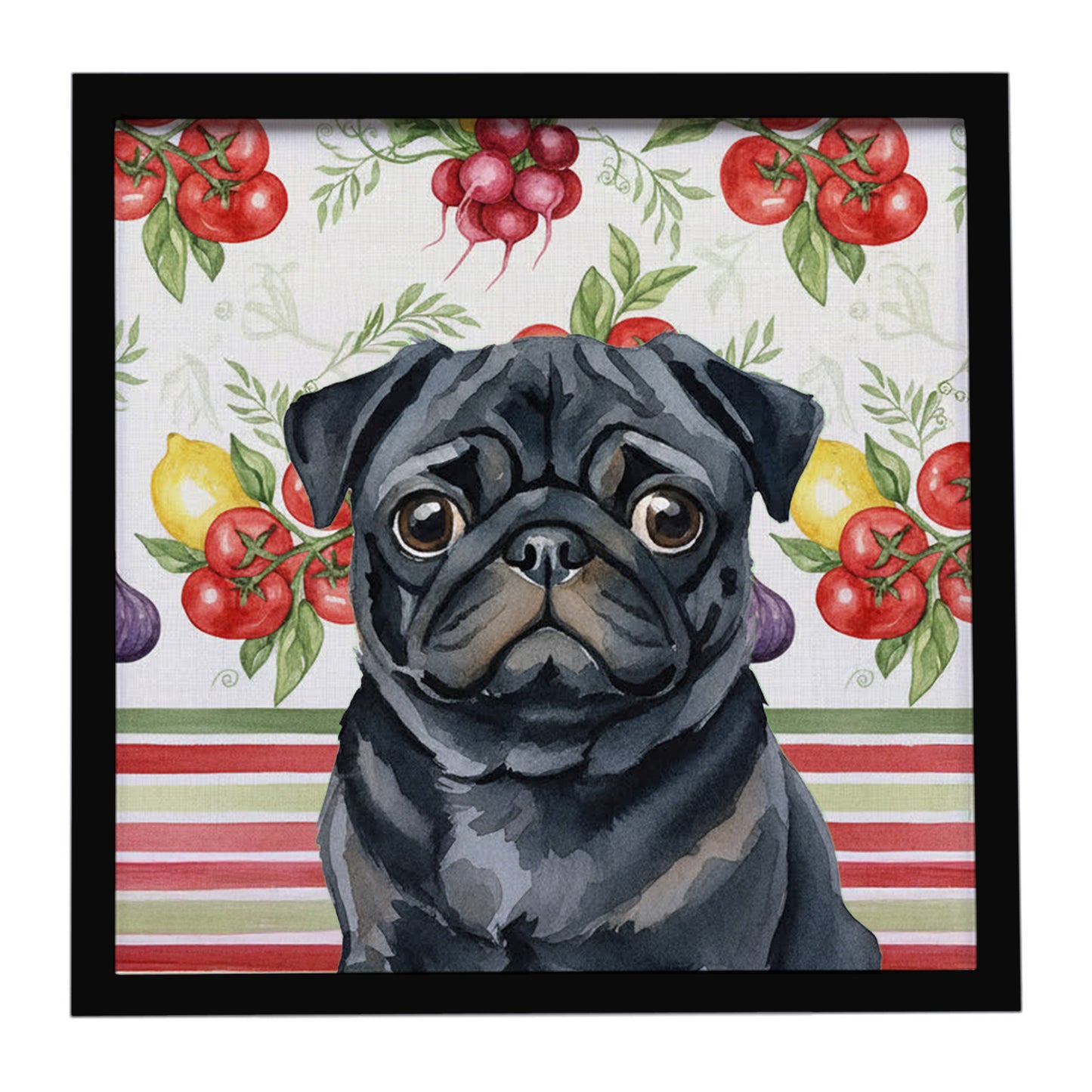 Buy this Black Pug Vegetables Framed Metal Print