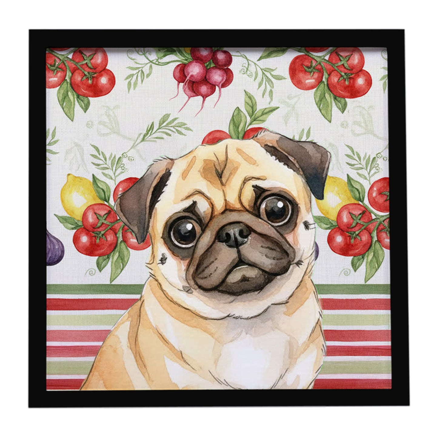 Buy this Fawn Pug Vegetables Framed Metal Print