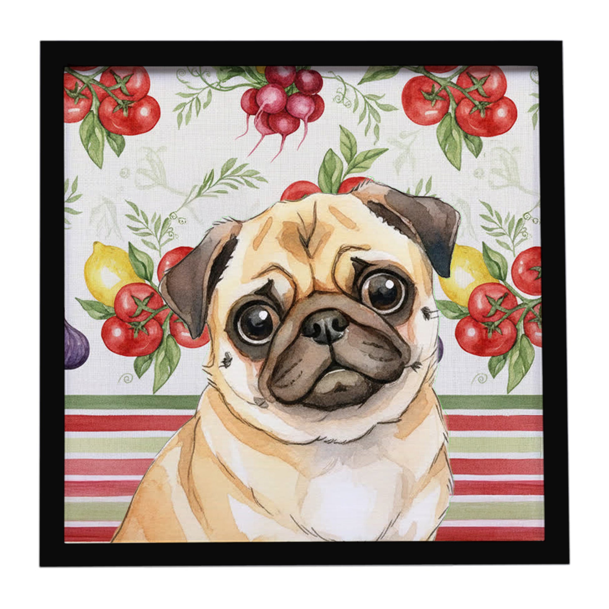 Buy this Fawn Pug Vegetables Framed Metal Print