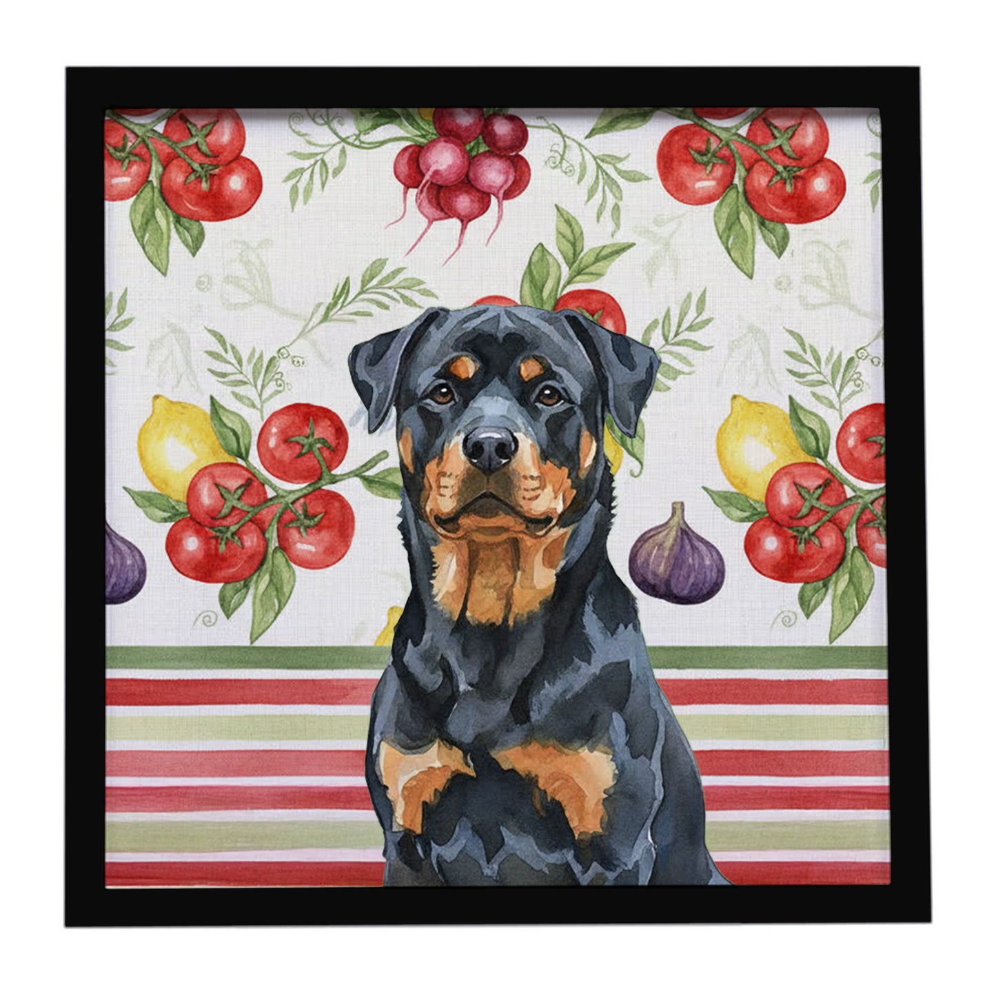Buy this Rottweiler Vegetables Framed Metal Print