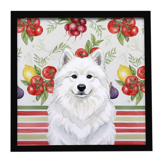 Buy this White Samoyed Vegetables Framed Metal Print