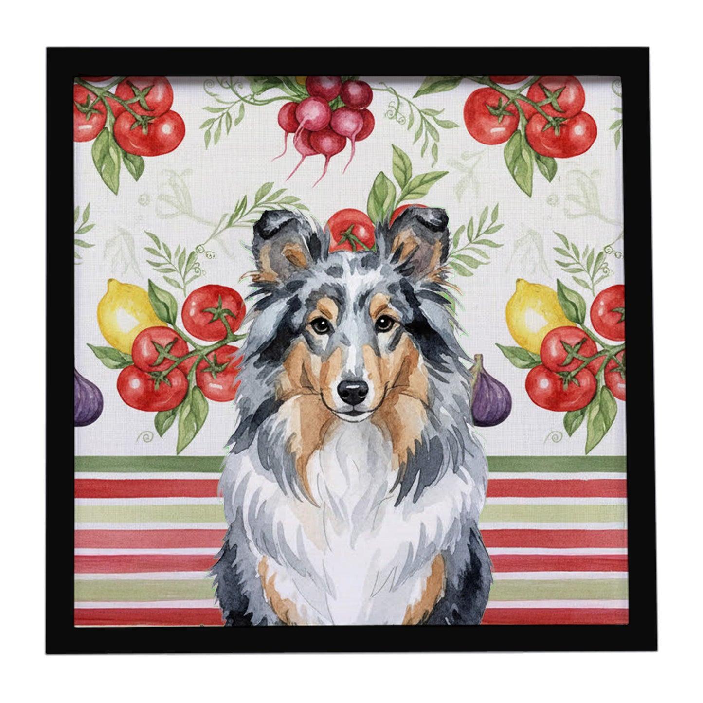 Buy this Blue Merle Sheltie Vegetables Framed Metal Print