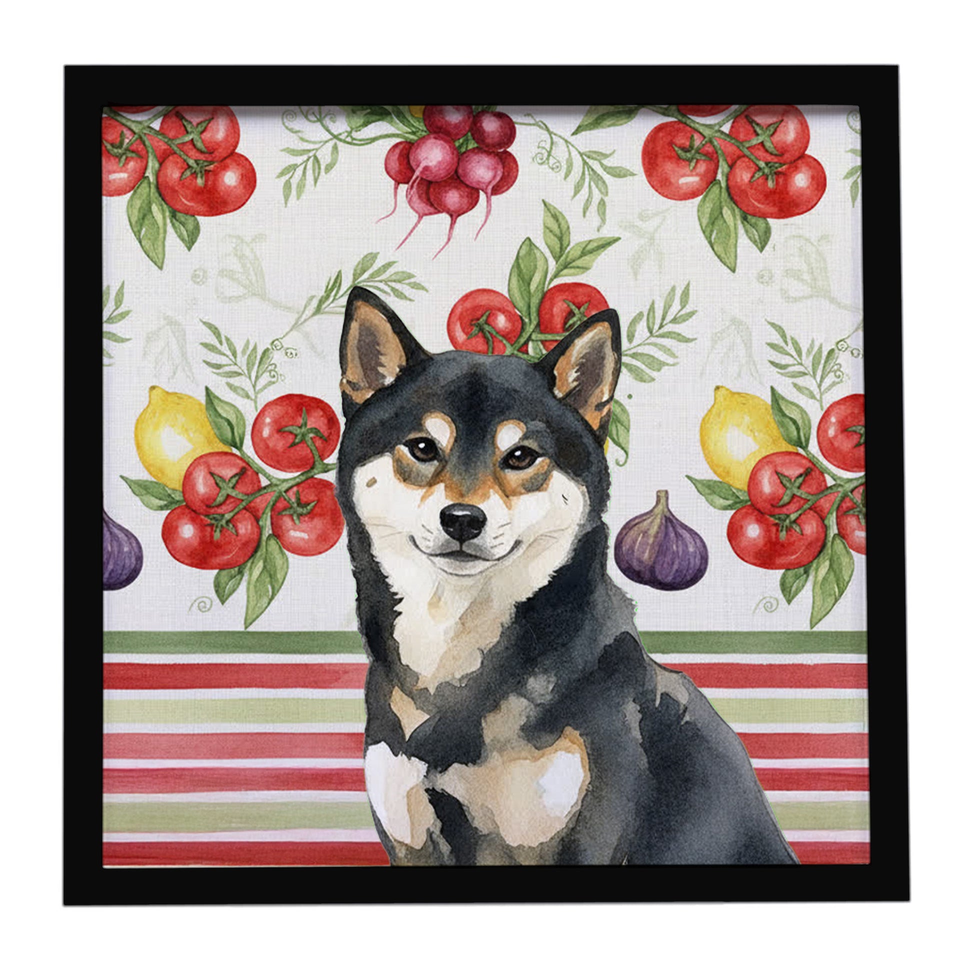 Buy this Black and Tan Shiba Inu Vegetables Framed Metal Print